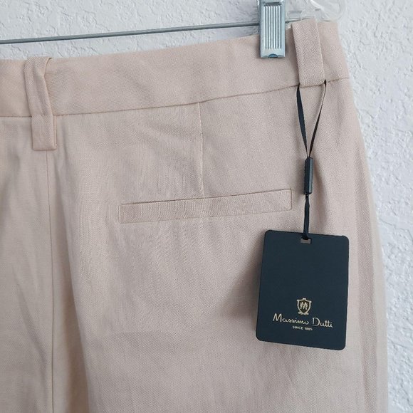 New Massimo Dutti Linen Cotton Blend Flat Pants 10 - Picture 5 of 10